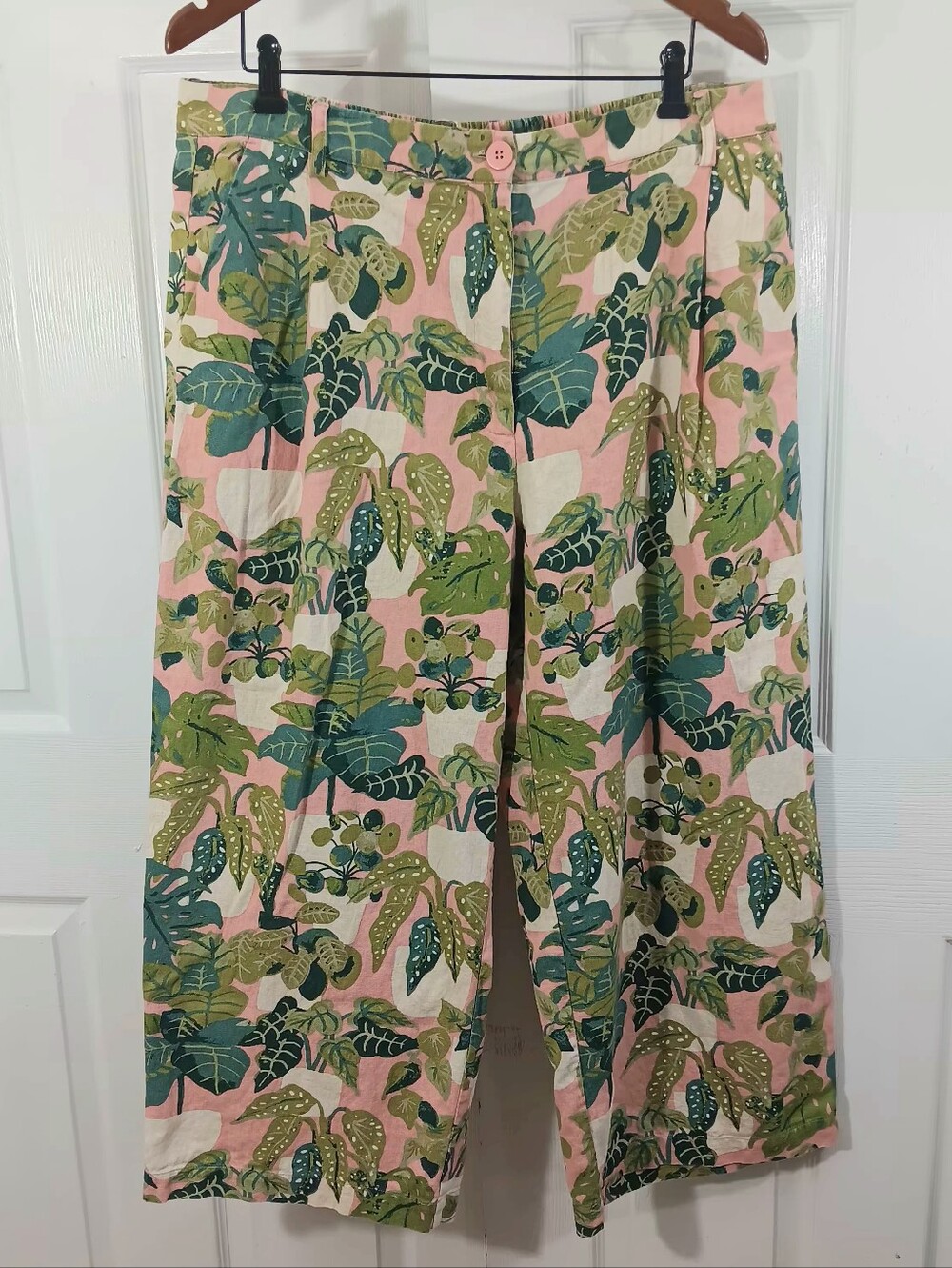 PRINCESS HIGHWAY Monstera Print Linen-Blend Pants 🪴Plant Mom 🪴 US14 AU18 🌿